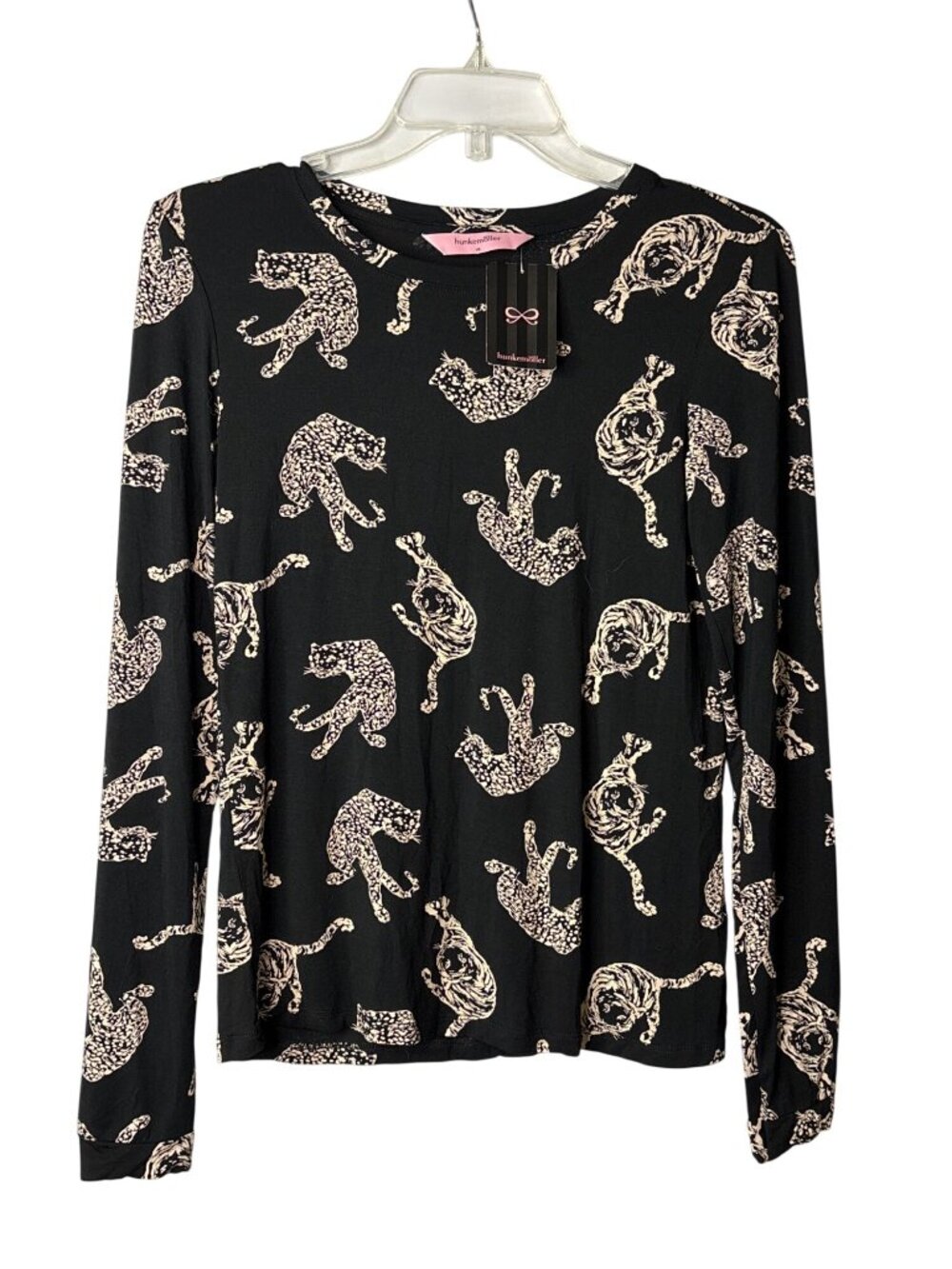 Hunkemoller Womens Blouse Top XS Novelty Leopard Tiger Print Black Beige New